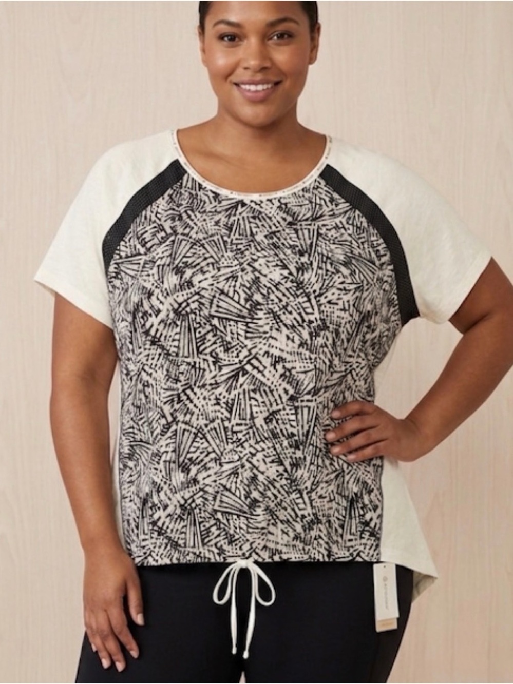 ACTIVE ZONE White Short Sleeve Tee with Black Abstract Front Panel SIZE 5X